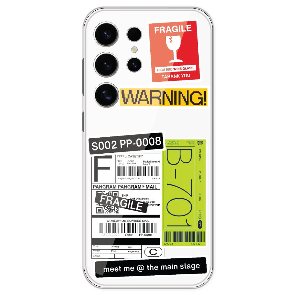 Fragile Labels - Clear Printed Silicone Case For Samsung Galaxy S24 Ultra