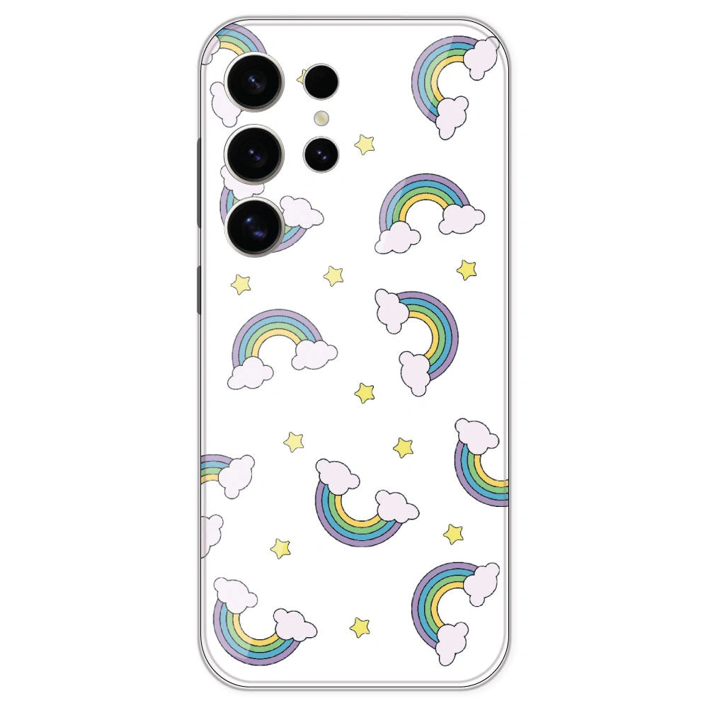 Rainbow With Clouds - Clear Printed Silicone Case For Samsung Galaxy S24 Ultra