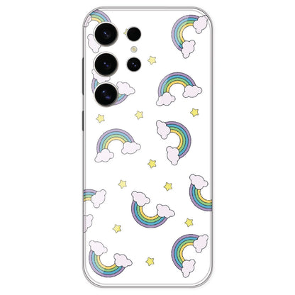 Rainbow With Clouds - Clear Printed Silicone Case For Samsung Galaxy S24 Ultra