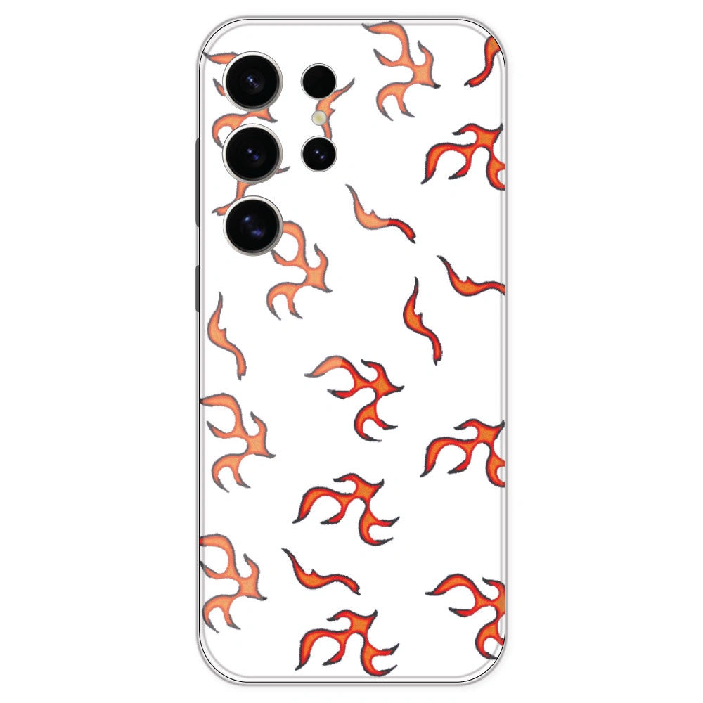 Orange Mini Flames - Clear Printed Silicone Case For Samsung Galaxy S24 Ultra