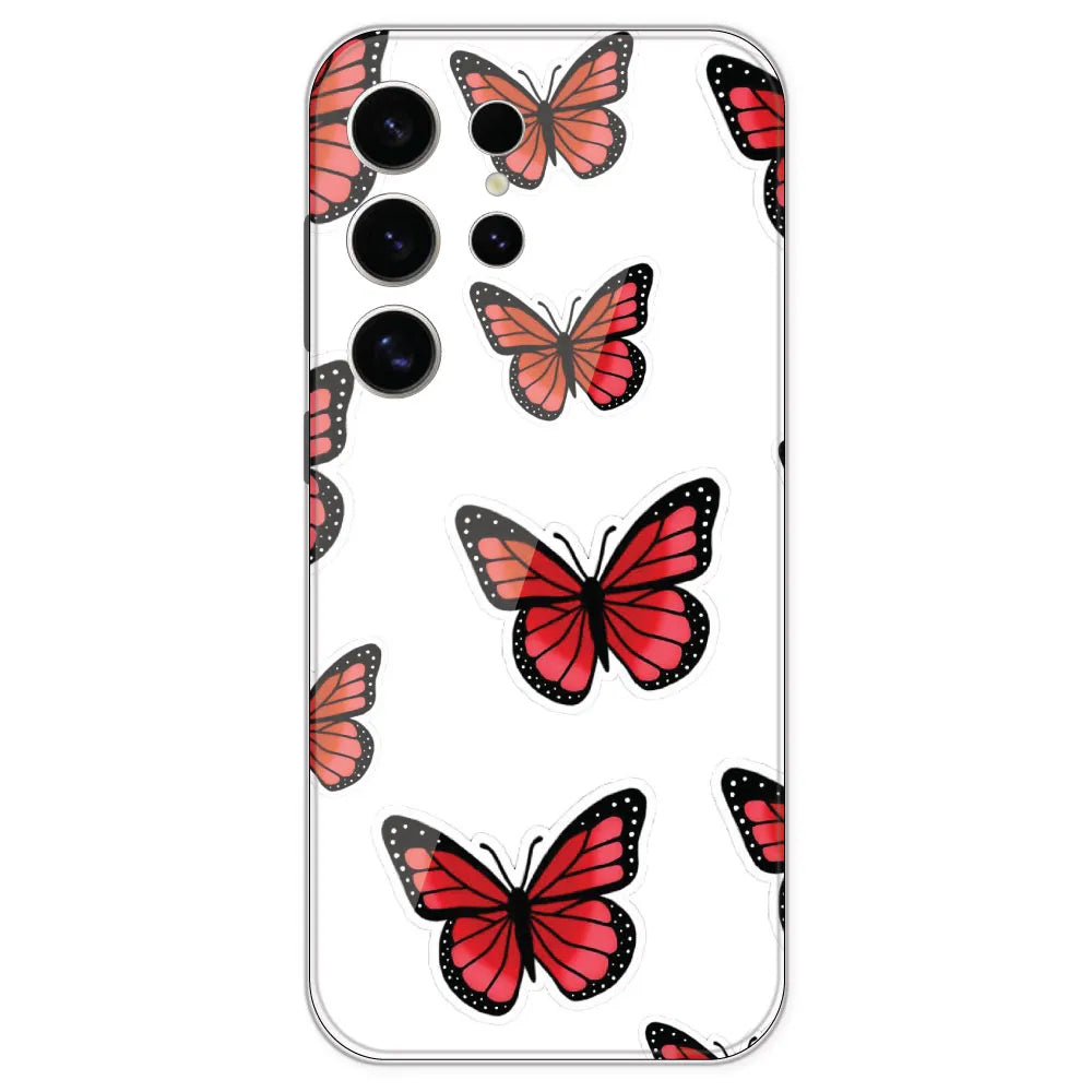 Red Butterfly - Clear Printed Silicone Case For Samsung Galaxy S24 Ultra