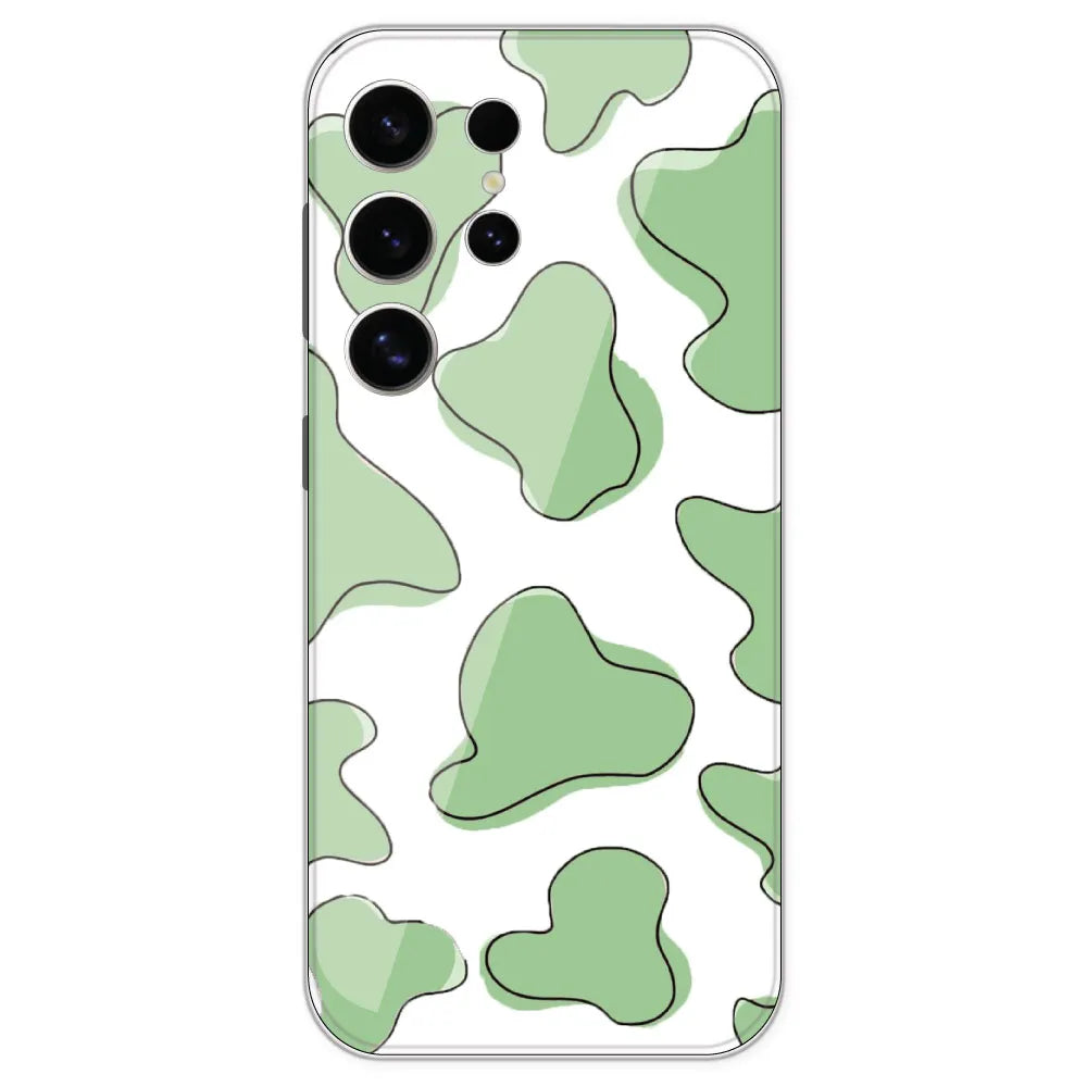 Green Cow Print - Clear Printed Silicone Case For Samsung Galaxy S24 Ultra