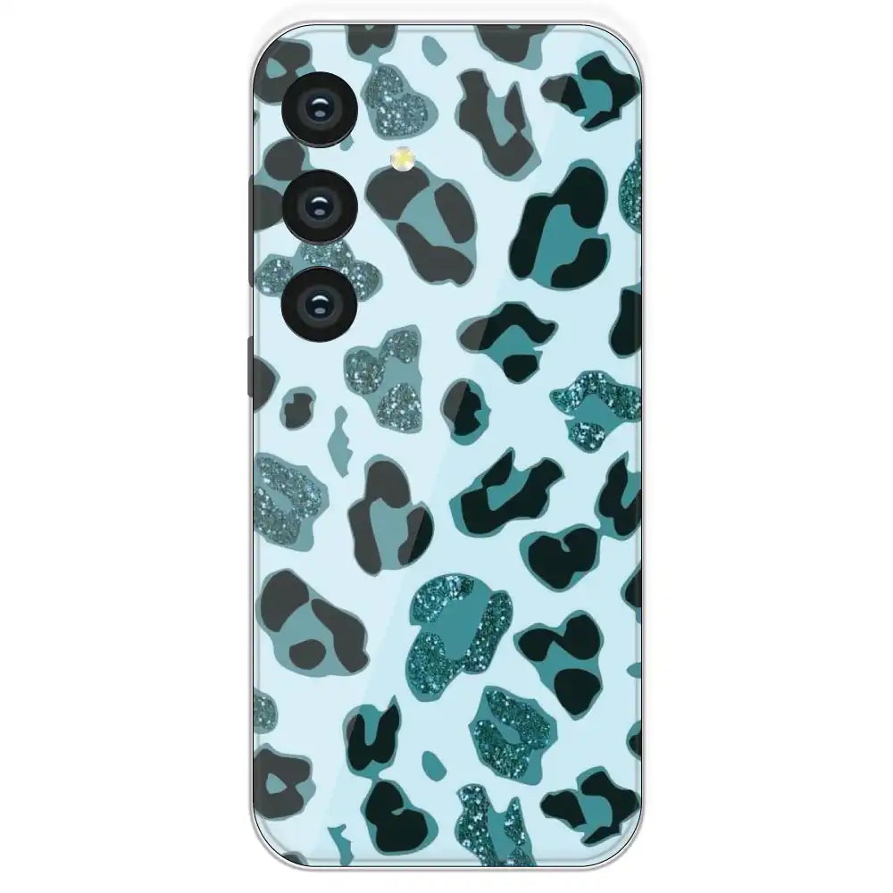 Blue Leopard Glitter Print - Printed Silicone Case For Samsung Galaxy S24