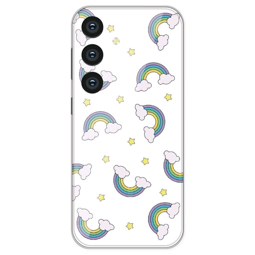 Rainbow With Clouds - Clear Printed Silicone Case For Samsung Galaxy S24