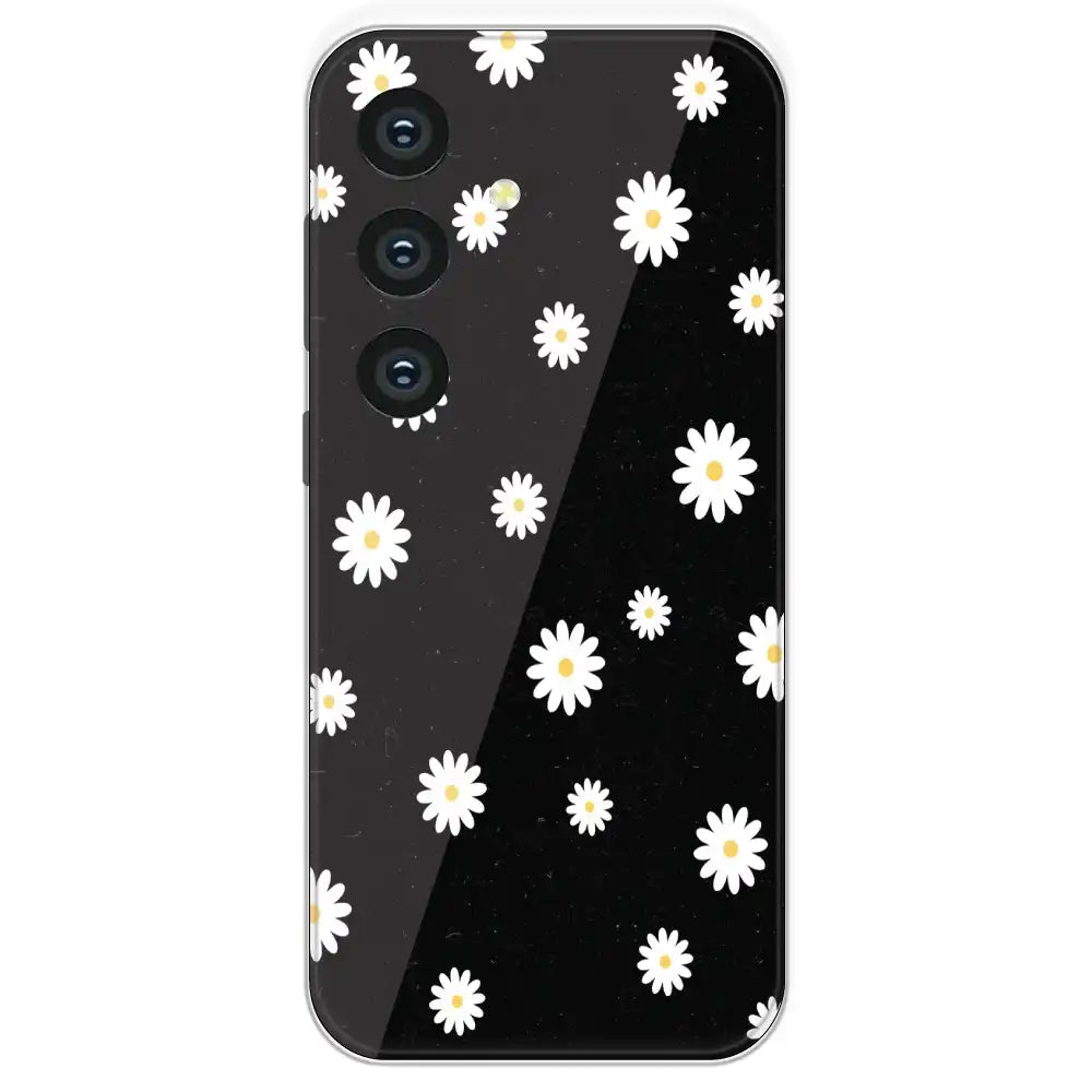 White And Black Flower - Printed Silicone Case For Samsung Galaxy S24