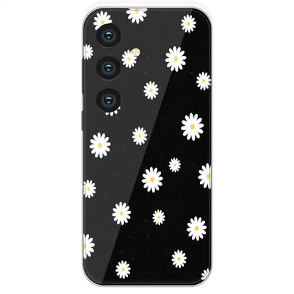 White And Black Flower - Printed Silicone Case For Samsung Galaxy S24
