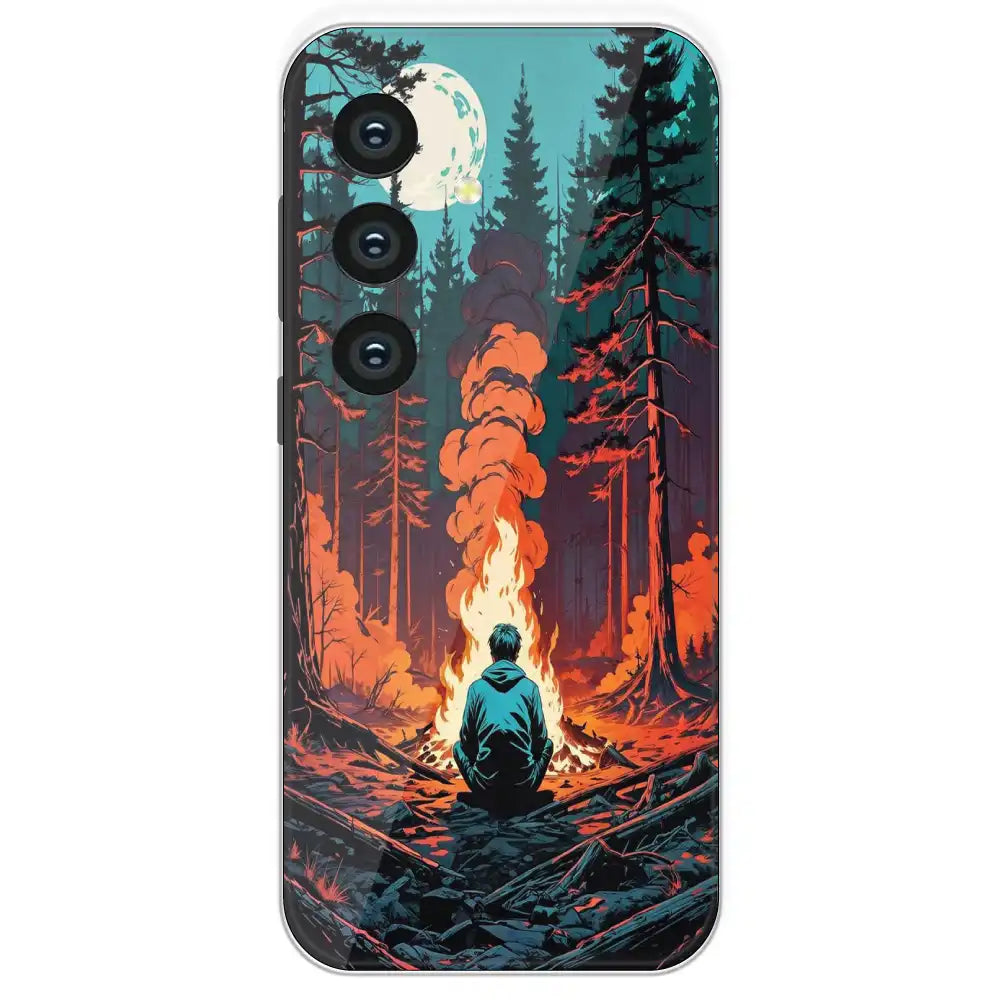 Boy With Camp Fire - Printed Silicone Case For Samsung Galaxy S24