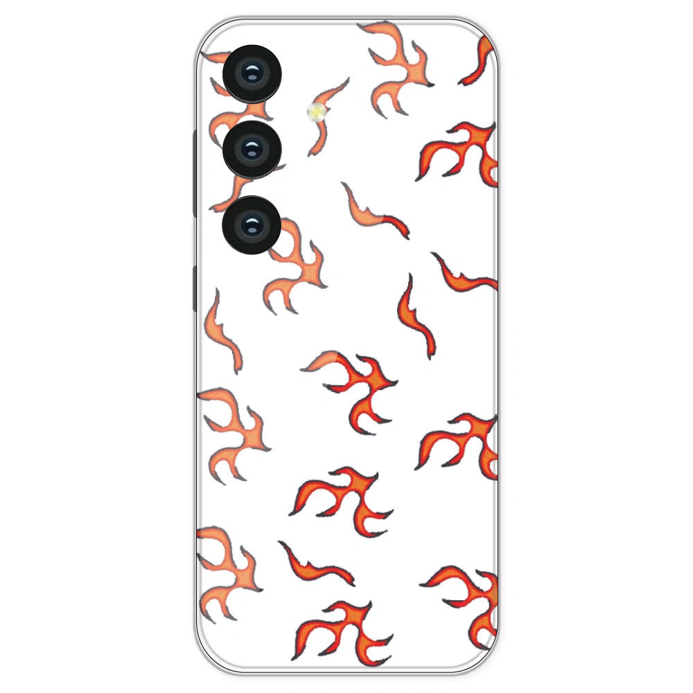 Orange Mini Flames - Clear Printed Silicone Case For Samsung Galaxy S24