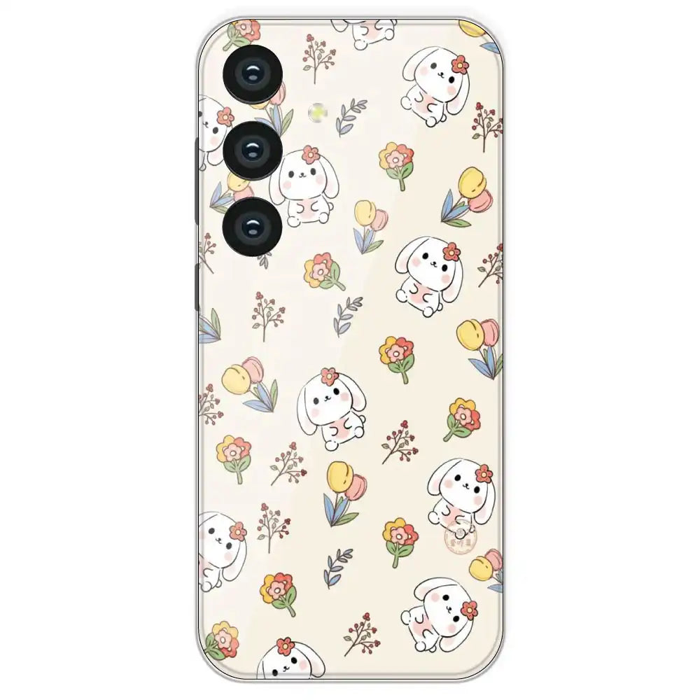 Cute Bunny And Flowers - Printed Silicone Case For Samsung Galaxy S24