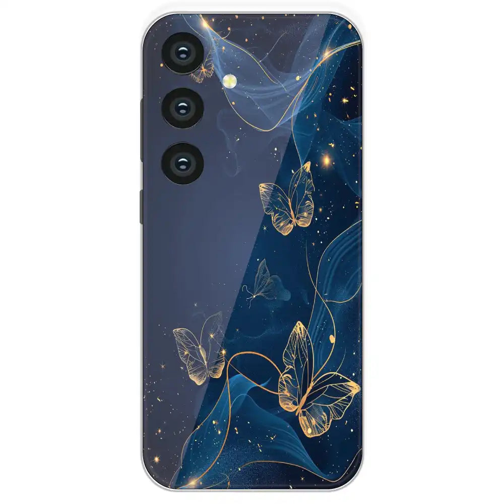 Blue With Gold Butterflies - Printed Silicone Case For Samsung Galaxy S24