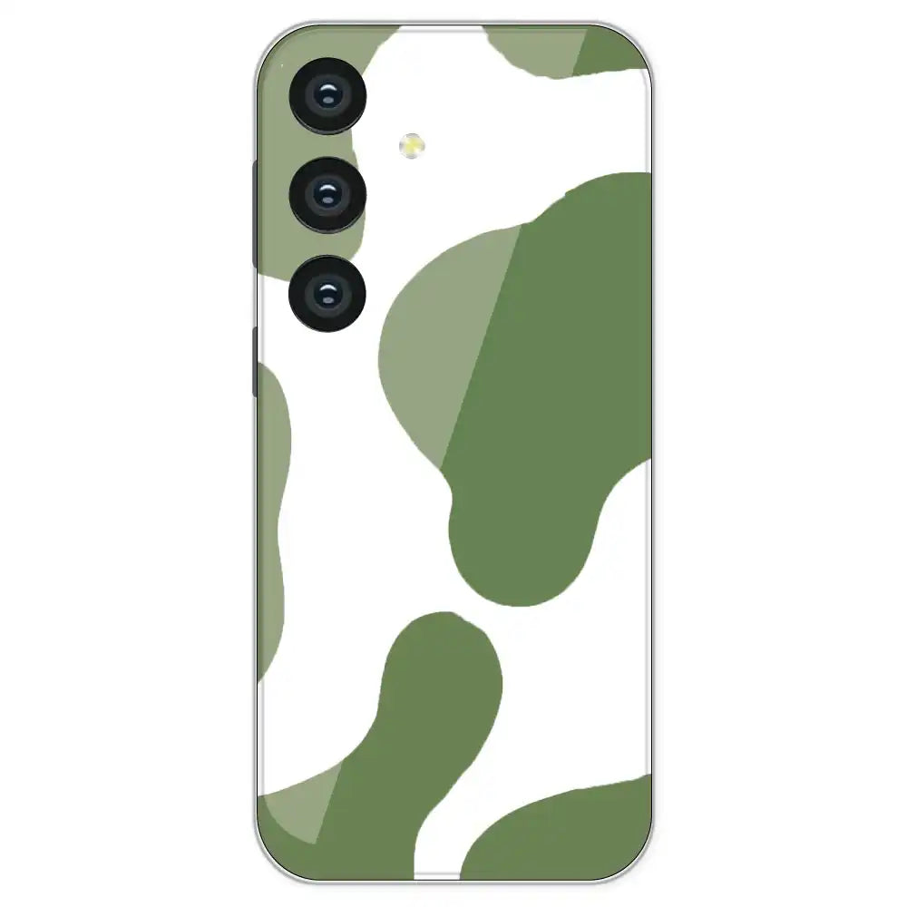 Olive Green Cow Print - Clear Printed Silicone Case For Samsung Galaxy S24