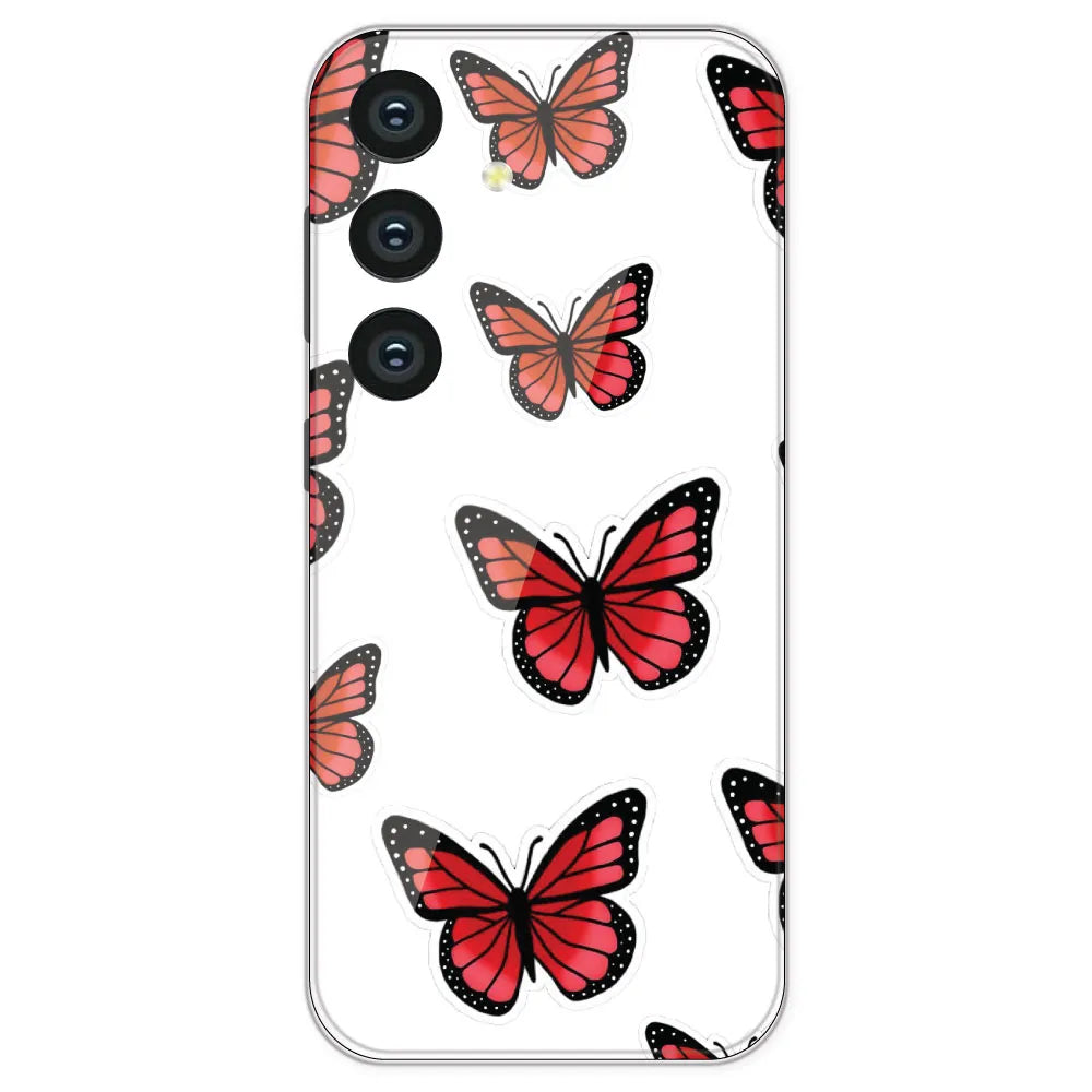 Red Butterfly - Clear Printed Silicone Case For Samsung Galaxy S24