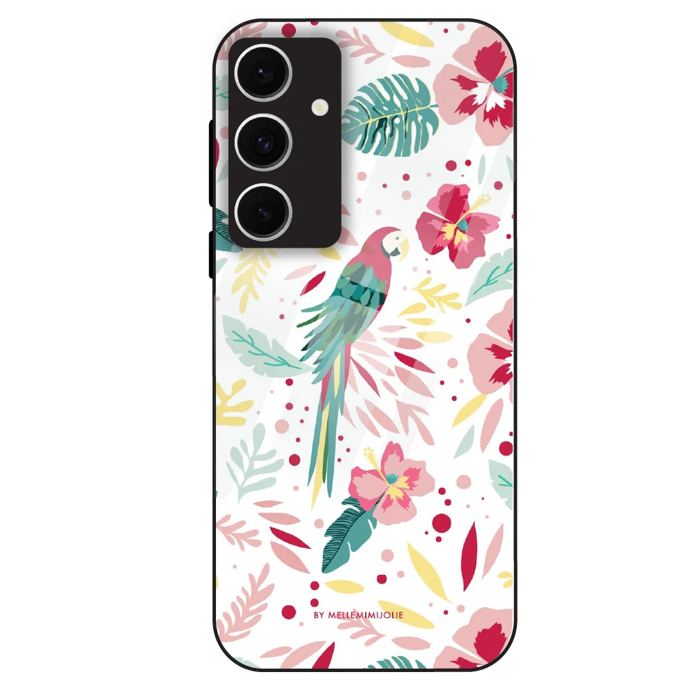 Tropical Parrot Floral - Glass Case For Samsung Galaxy S24 FE