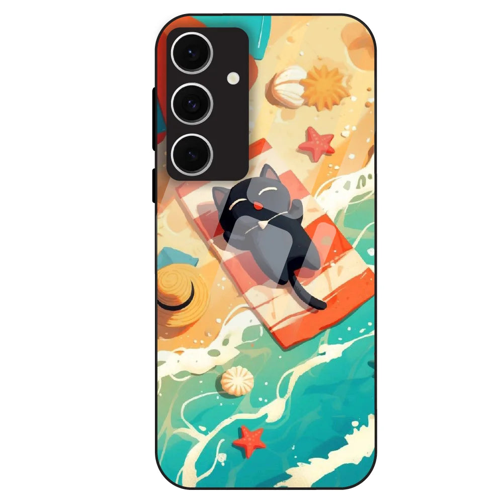 Beach Cat Aesthetic - Glass Case For Samsung Galaxy S24 FE