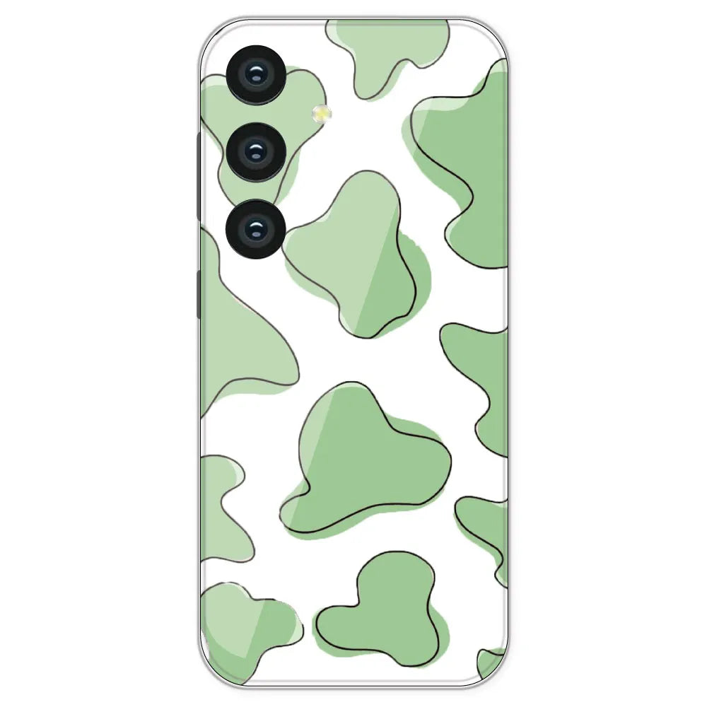 Green Cow Print - Clear Printed Silicone Case For Samsung Galaxy S24