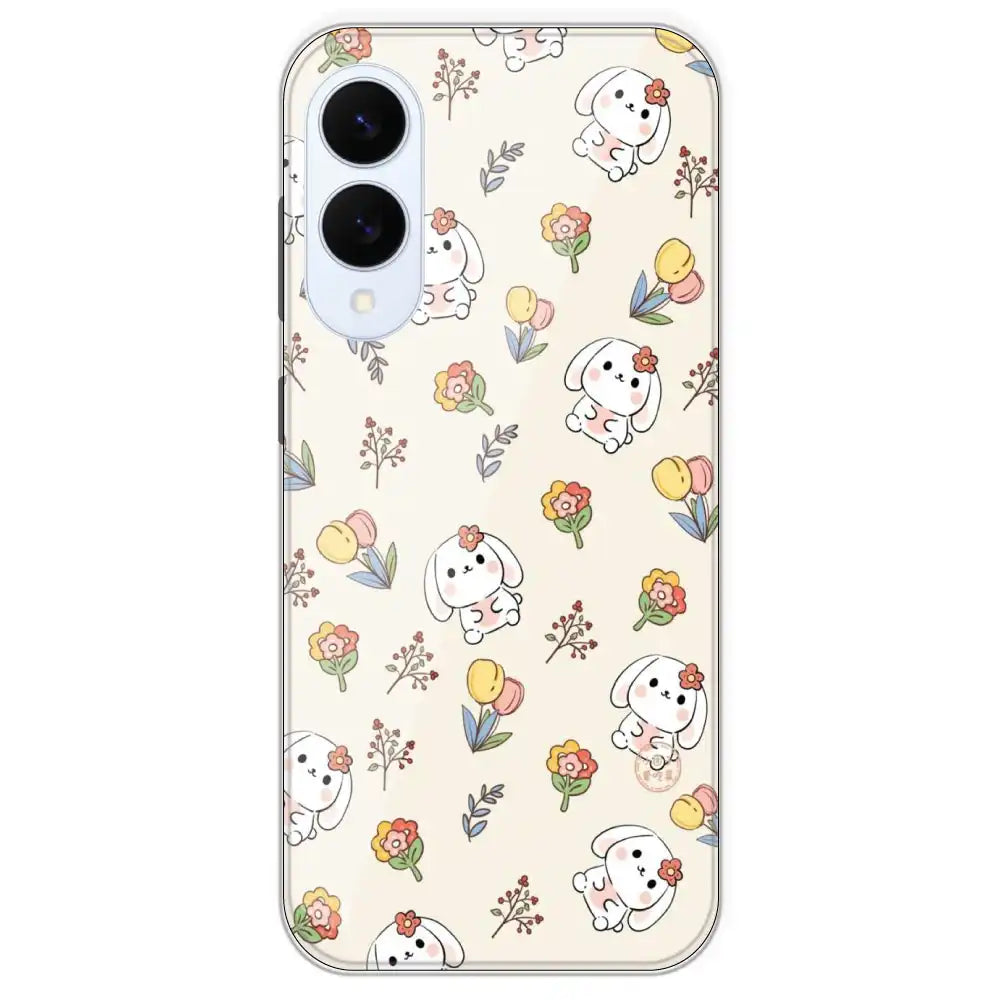 Cute Bunny And Flowers - Printed Silicone Case For Samsung Galaxy S25 Edge