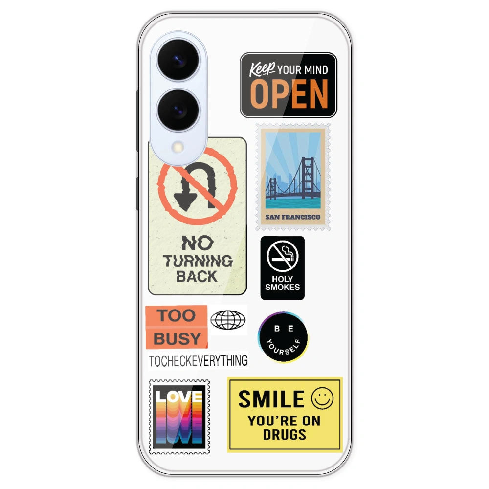 Retro Labels - Clear Printed Silicone Case For Samsung Galaxy S25 Edge