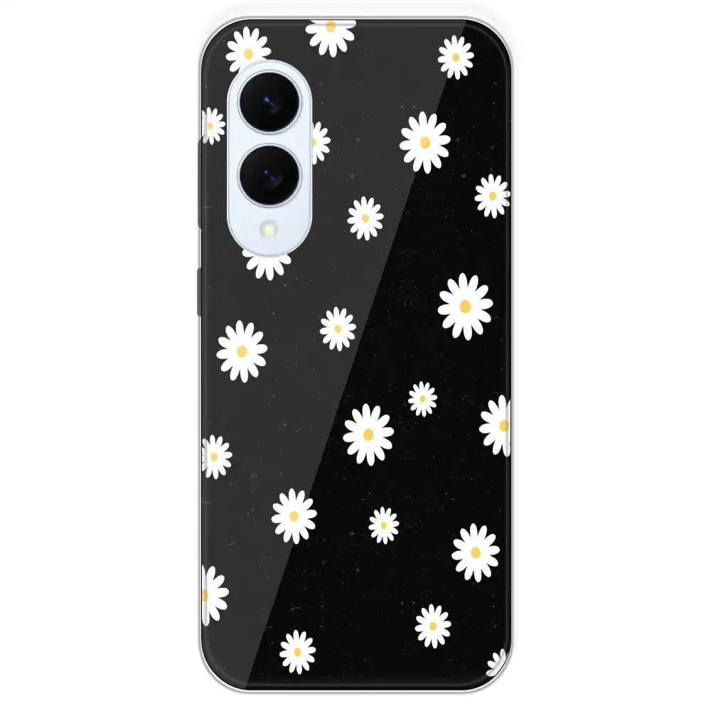 White And Black Flower - Printed Silicone Case For Samsung Galaxy S25 Edge