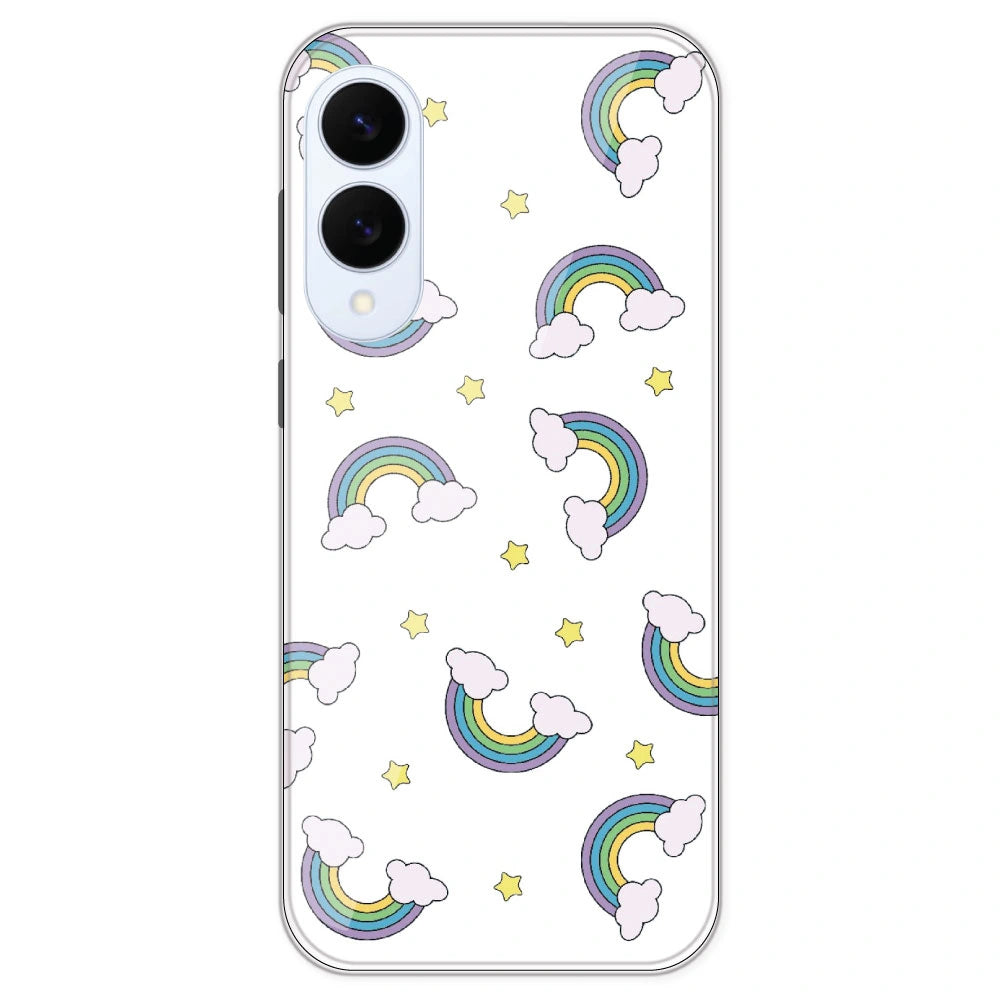Rainbow With Clouds - Clear Printed Silicone Case For Samsung Galaxy S25 Edge