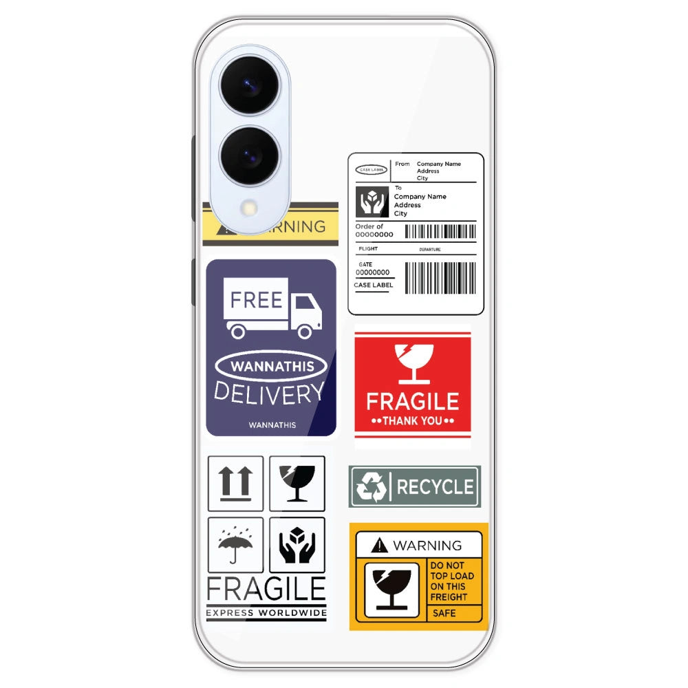 Caution Labels - Clear Printed Silicone Case For Samsung Galaxy S25 Edge