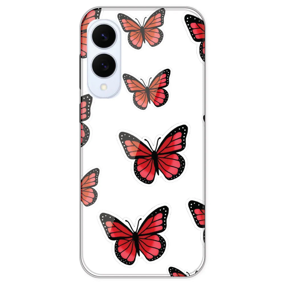 Red Butterfly - Clear Printed Silicone Case For Samsung Galaxy S25 Egde