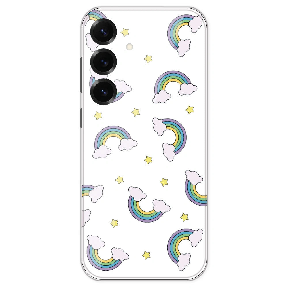 Rainbow With Clouds - Clear Printed Silicone Case For Samsung Galaxy S25 Plus