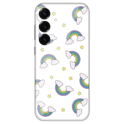 Rainbow With Clouds - Clear Printed Silicone Case For Samsung Galaxy S25 Plus