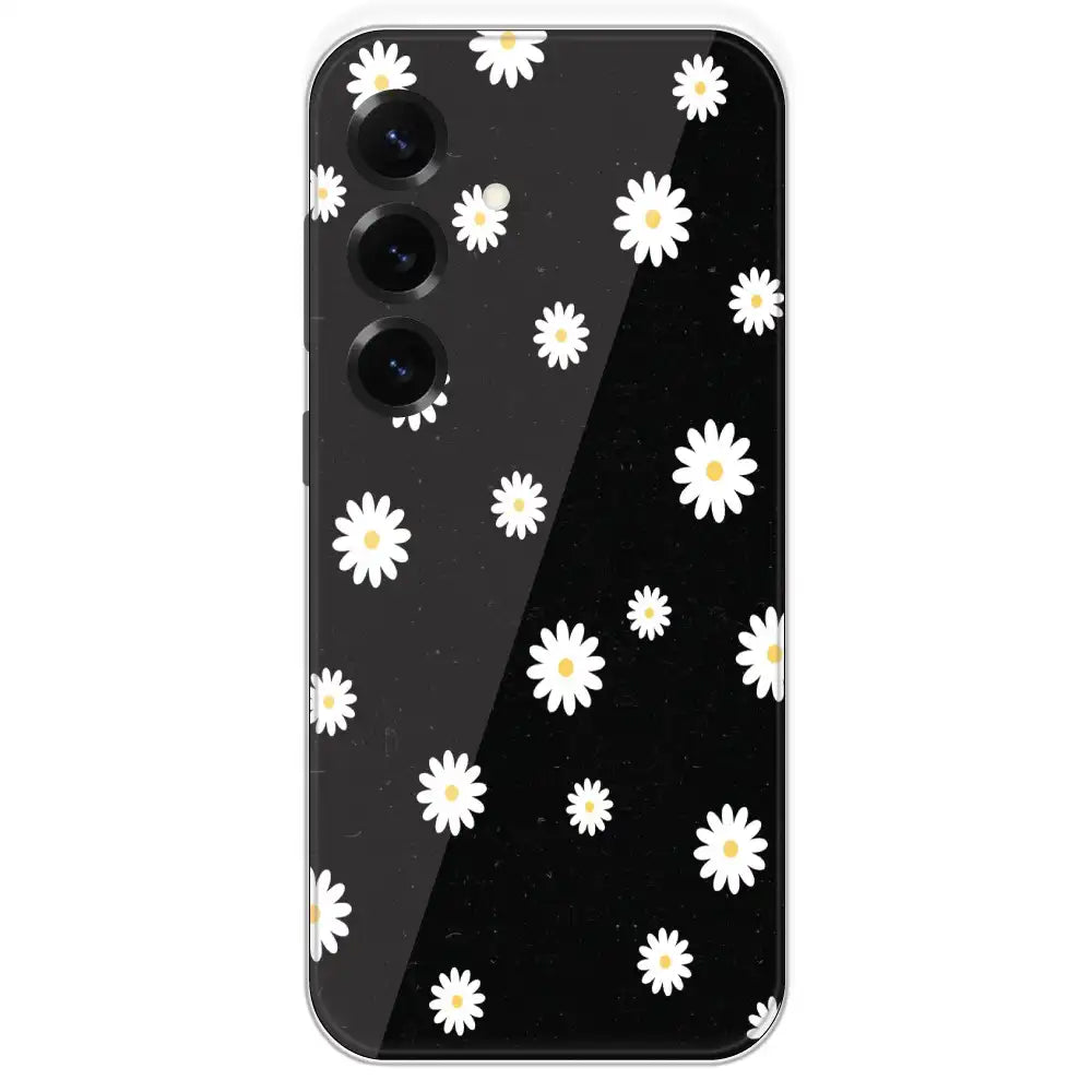White And Black Flower - Printed Silicone Case For Samsung Galaxy S25 Plus