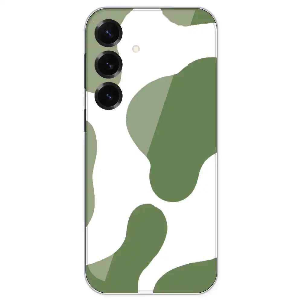 Olive Green Cow Print - Clear Printed Silicone Case For Samsung Galaxy S25 Plus