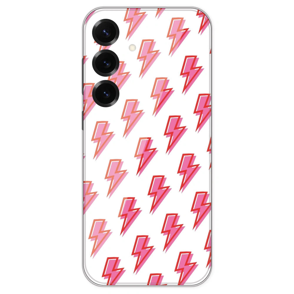 Pink Lightning Bolts - Clear Printed Silicone Case For Samsung Galaxy S25 Plus