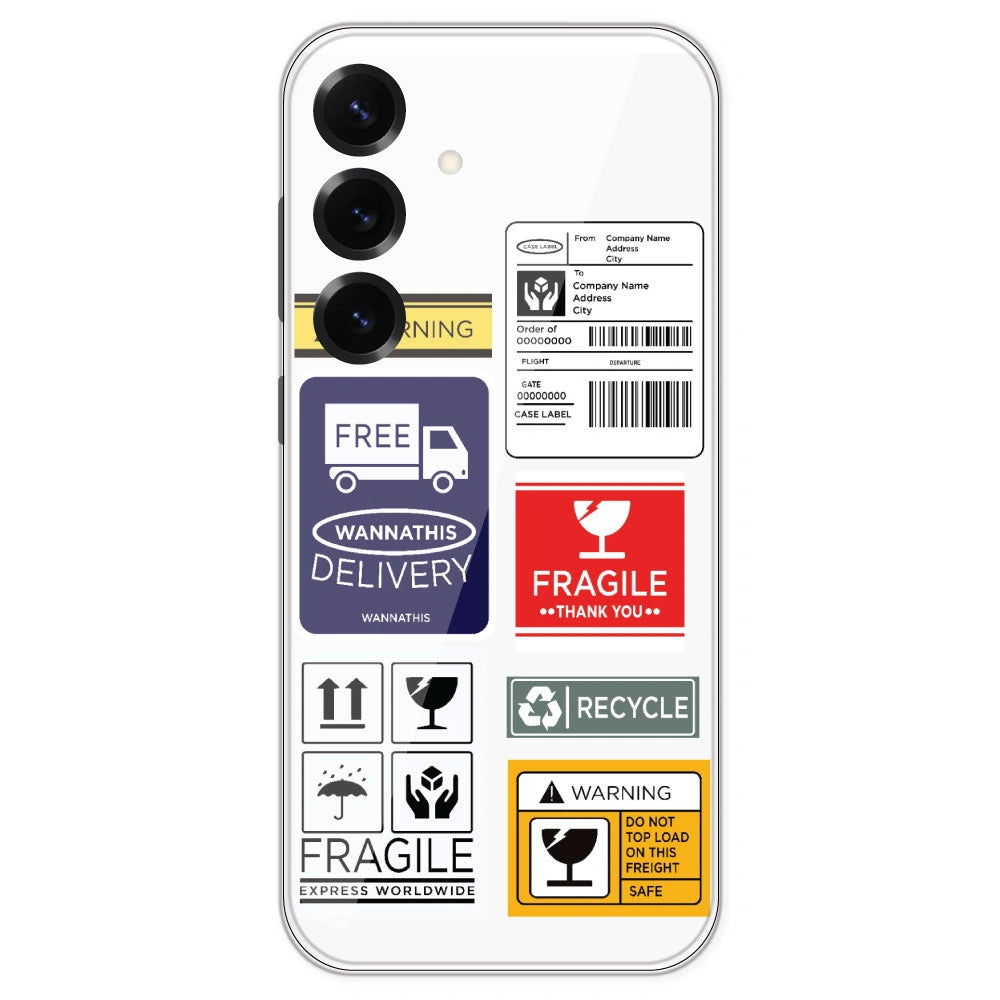 Caution Labels - Clear Printed Silicone Case For Samsung Galaxy S25 Plus