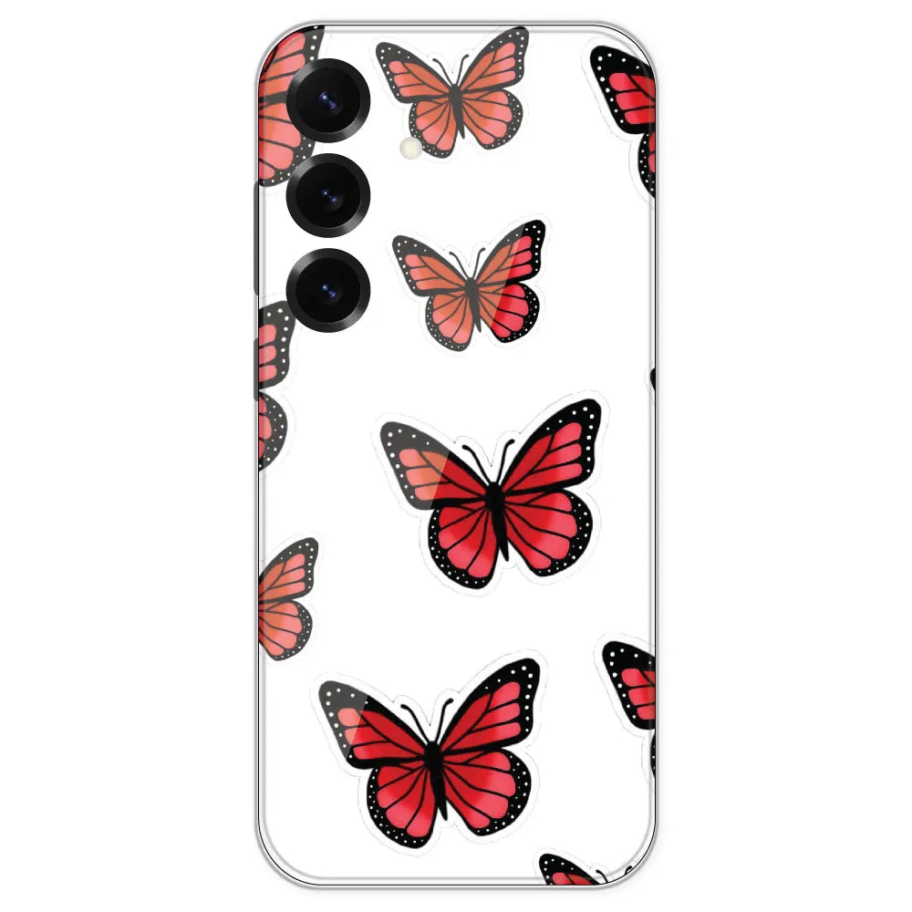 Red Butterfly - Clear Printed Silicone Case For Samsung Galaxy S25 Plus