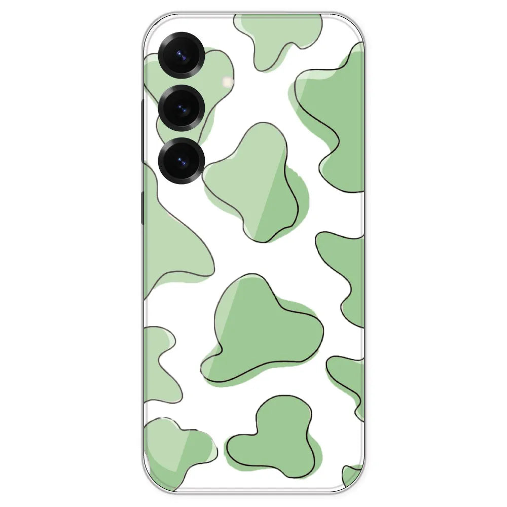 Green Cow Print - Clear Printed Silicone Case For Samsung Galaxy S25 Plus