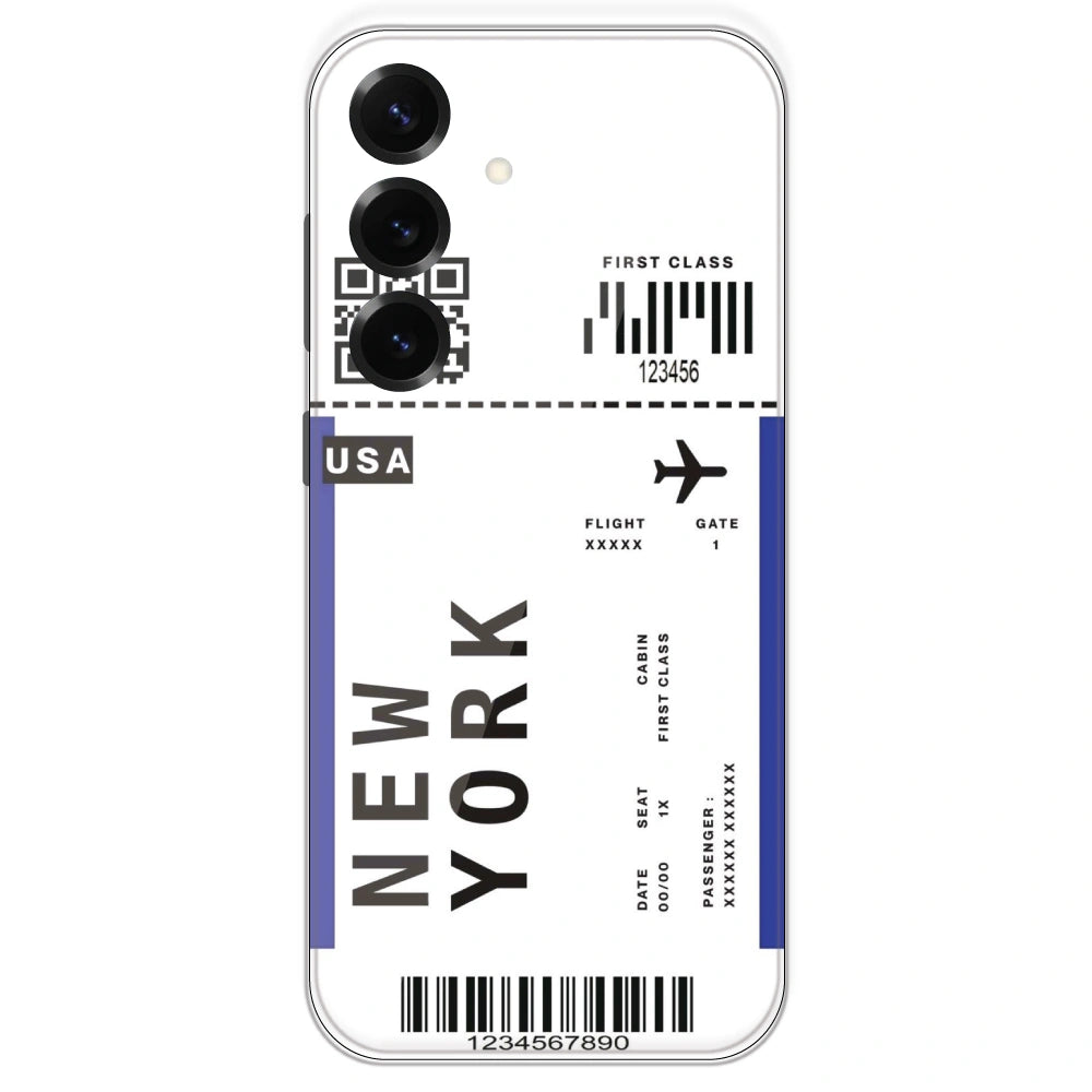New York Ticket - Clear Printed Silicone Case For Samsung Galaxy S25 Plus