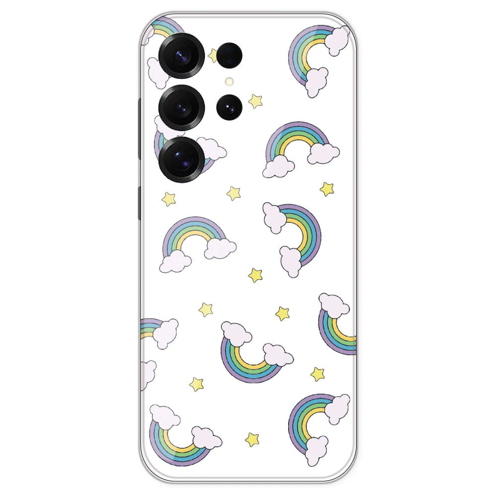 Rainbow With Clouds - Clear Printed Silicone Case For Samsung Galaxy S25 Ultra