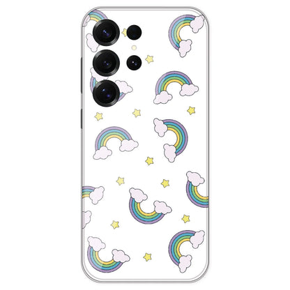 Rainbow With Clouds - Clear Printed Silicone Case For Samsung Galaxy S25 Ultra