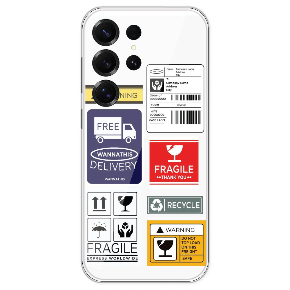Caution Labels - Clear Printed Silicone Case For Samsung Galaxy S25 Ultra