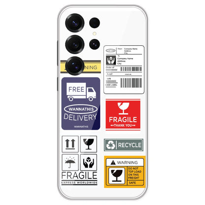 Caution Labels - Clear Printed Silicone Case For Samsung Galaxy S25 Ultra