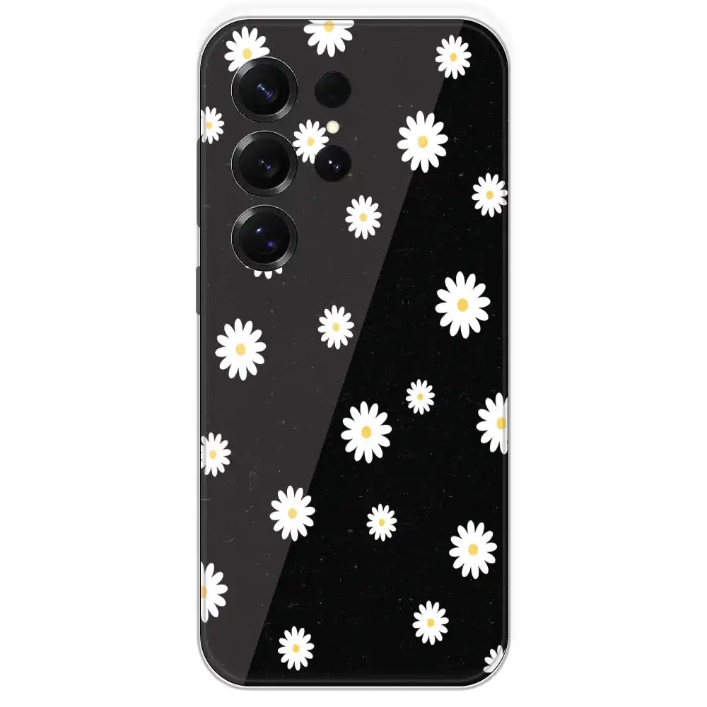 White And Black Flower - Printed Silicone Case For Samsung Galaxy S25 Ultra