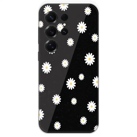 White And Black Flower - Printed Silicone Case For Samsung Galaxy S25 Ultra