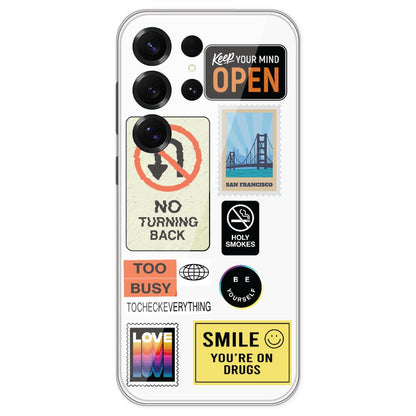 Retro Labels - Clear Printed Silicone Case For Samsung Galaxy S25 Ultra