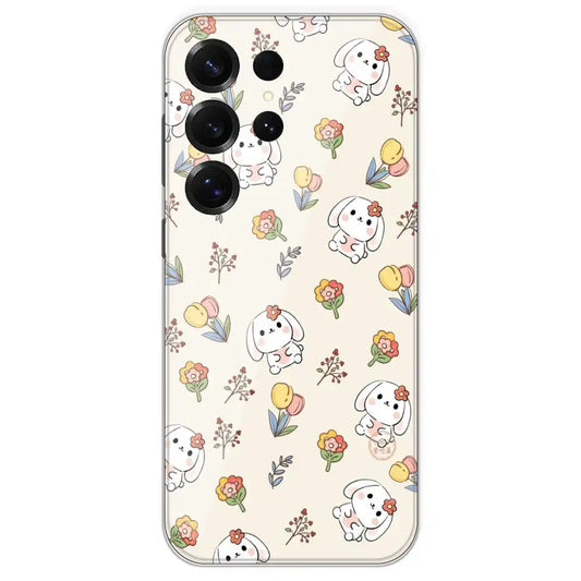 Cute Bunny And Flowers - Printed Silicone Case For Samsung Galaxy S25 Ultra