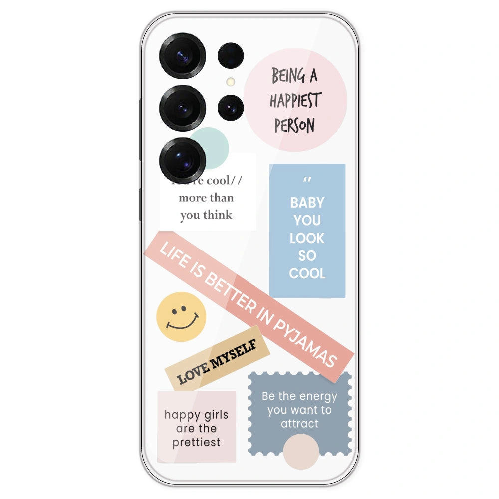 Be Happy - Clear Printed Silicone Case For Samsung Galaxy S25 Ultra