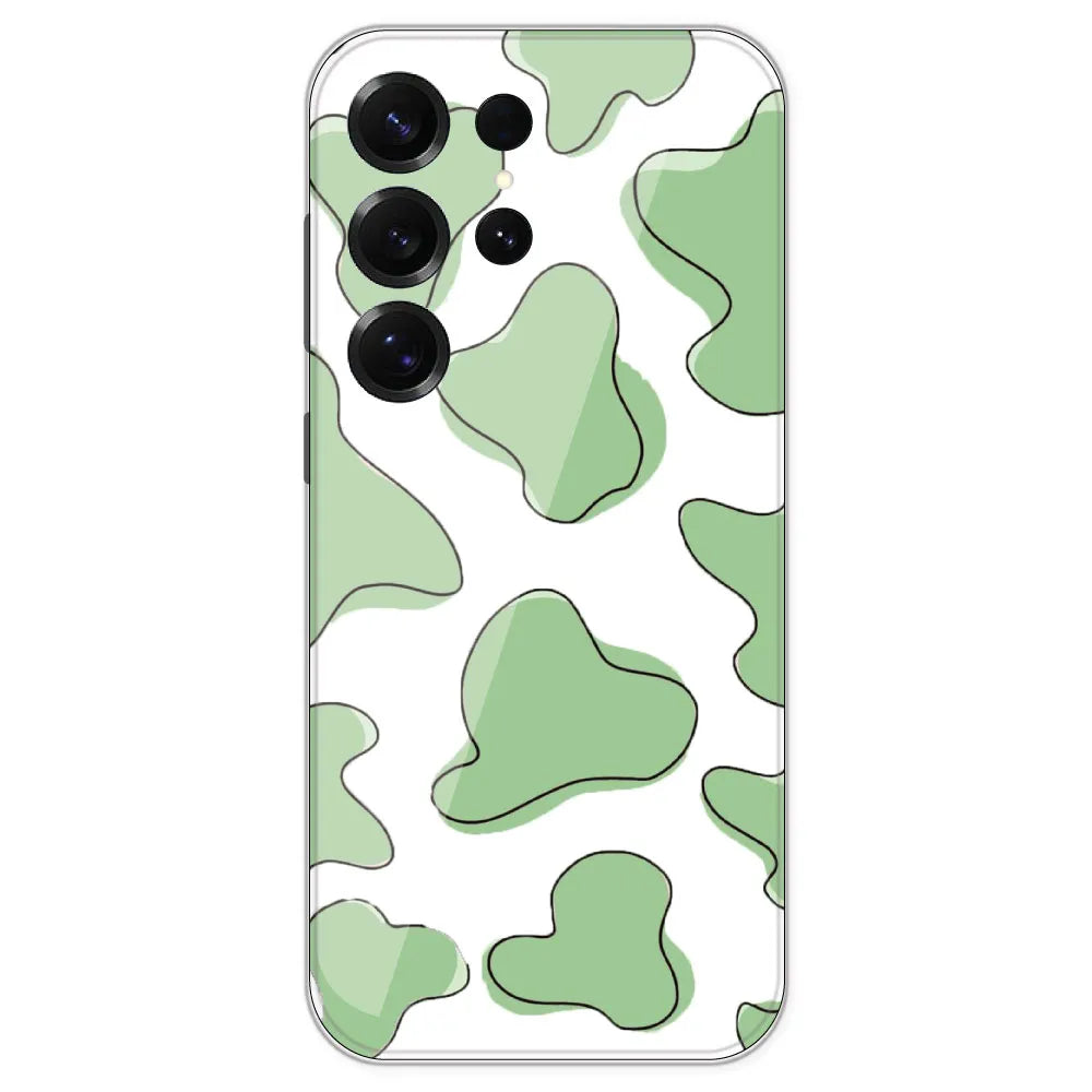 Green Cow Print - Clear Printed Silicone Case For Samsung Galaxy S25 Ultra
