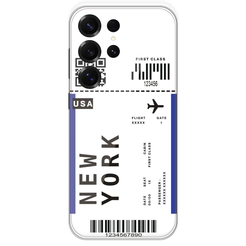 New York Ticket - Clear Printed Silicone Case For Samsung Galaxy S25 Ultra
