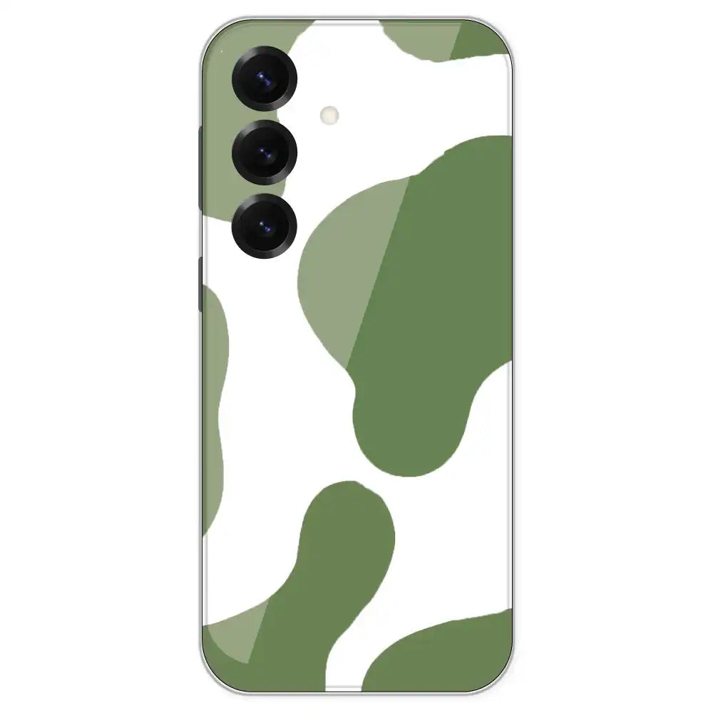 Olive Green Cow Print - Clear Printed Silicone Case For Samsung Galaxy S25