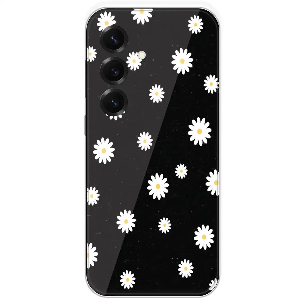 White And Black Flower - Printed Silicone Case For Samsung Galaxy S25