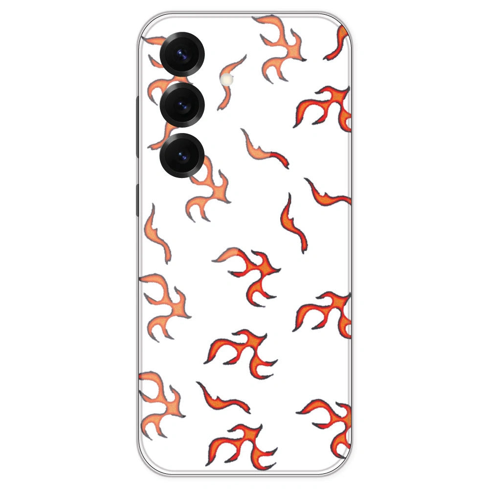 Orange Mini Flames - Clear Printed Silicone Case For Samsung Galaxy S25