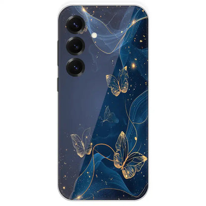 Blue With Gold Butterflies - Printed Silicone Case For Samsung Galaxy S25