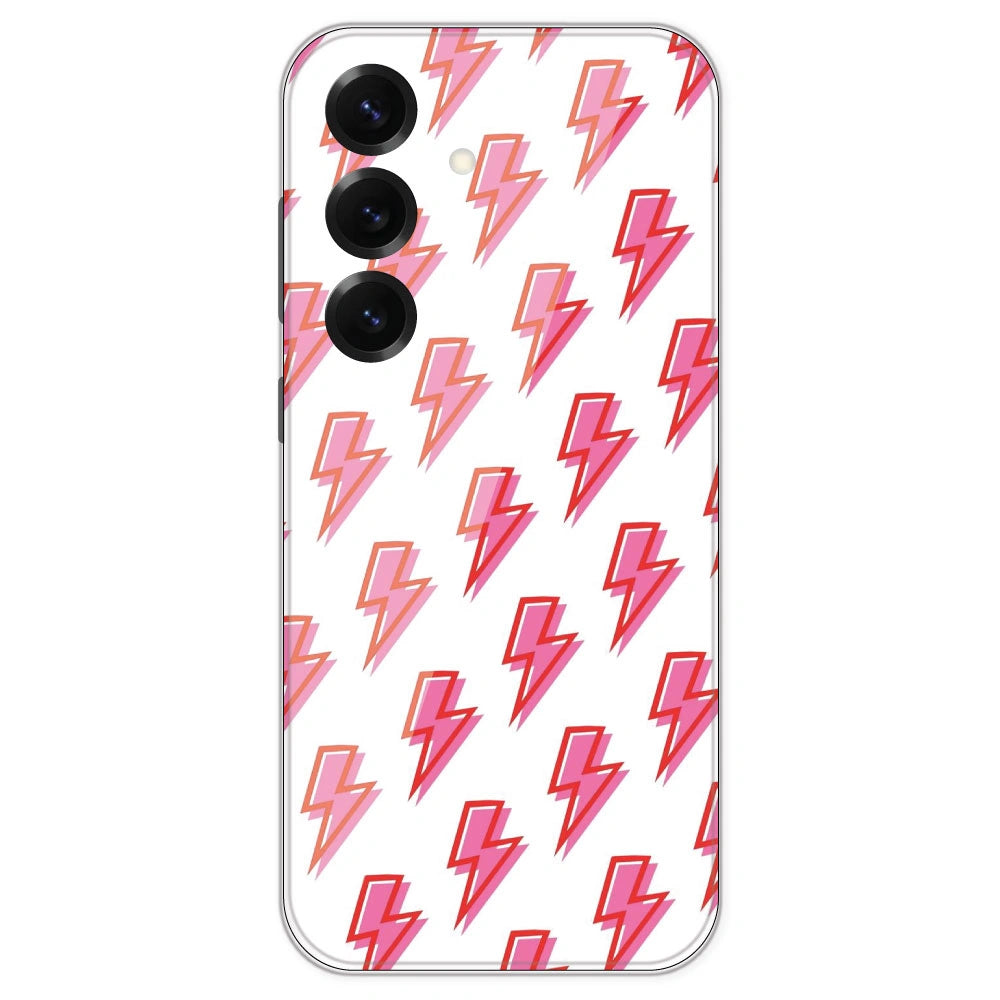 Pink Lightning Bolts - Clear Printed Silicone Case For Samsung Galaxy S25